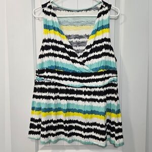 Lane Bryant Babydoll V-neck Sleeveless Top - Multicolor Stripes-Plus Size 16